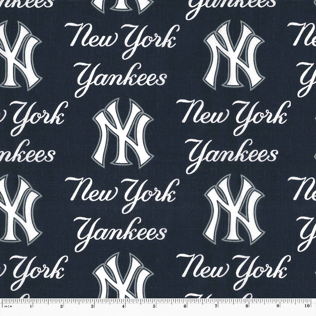 New York Yankees 58" x 2 yd 100% Cotton Logo Baseball Sports Precut Sewing & Craft Fabric, Blue and White