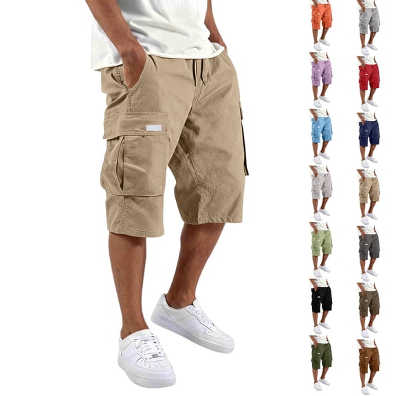 HKYNLAG Bermuda Shorts for Men Big and Tall Cargo Shorts Knee Length Elastic Waist Knee Length Shorts with Multi-Pockets Purple 3XL