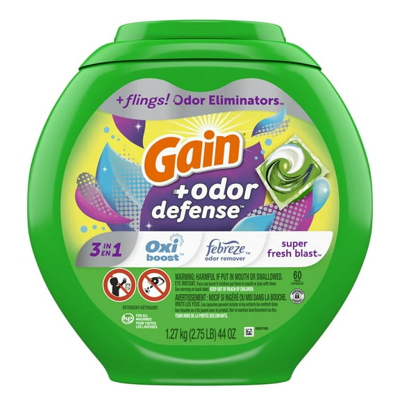 Gain Flings!   Odor Defense Super Fresh Blast HE Laundry Detergent Pacs - 60 ct- Pack of 2