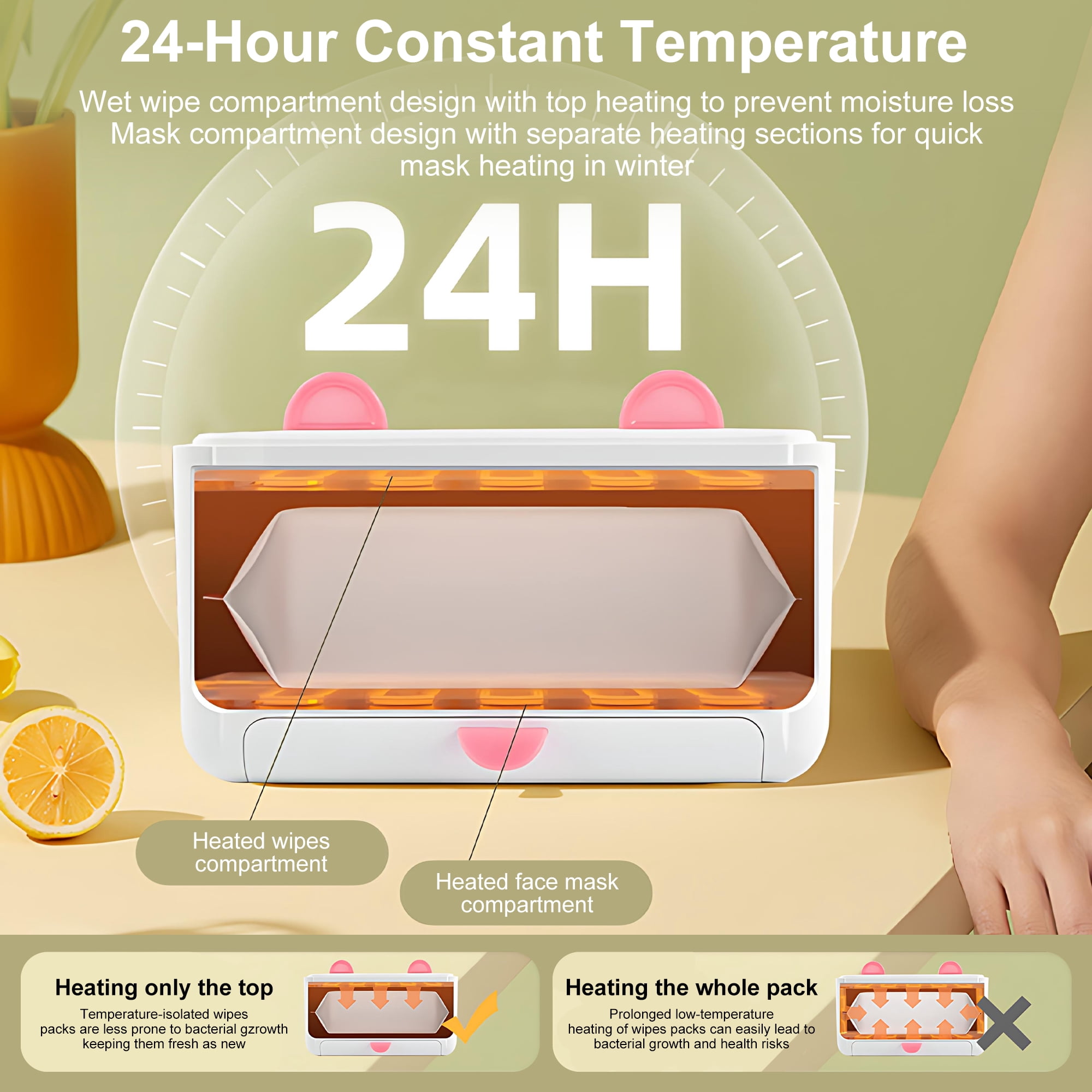 INSMART Baby Wipe Warmer, Baby Wipe Dispenser Box with Spring Design, 4 Modes Temperature, Dual Heating Chambers for Diaper, Facial Mask