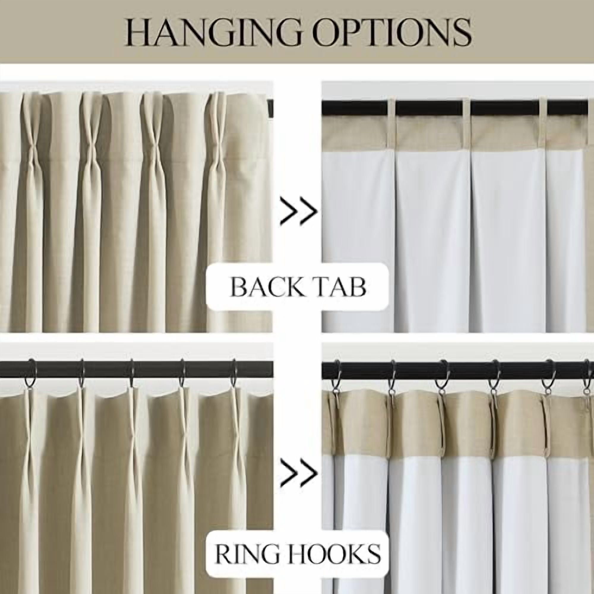 Sand Pinch Pleated Full Blackout Curtains Linen Blended Room Darkening Window Curtains 108 inch for Living Room Bedroom Thermal Insulated Pinch Pleat Drapes with Hooks 40" Wx108 Lx2