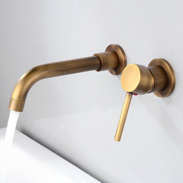 All copper and gold, concealed wallmounted basin mixer, hot and cold water basin, sink mixer, black (Archaize).