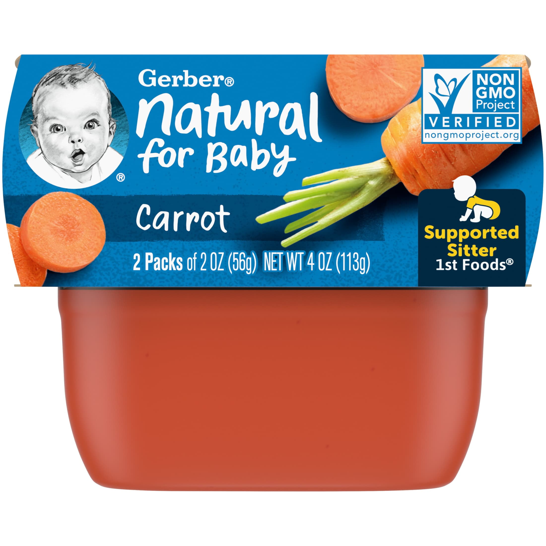 Gerber 1st Foods Baby Food, Carrot, 2 oz Tubs (2 Pack)