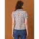 thumbnail image 4 of Blusa de manga abullonada floral con cuello en punta de camisa abotonada para mujer Allegra K Púrpura XL, 4 of 6