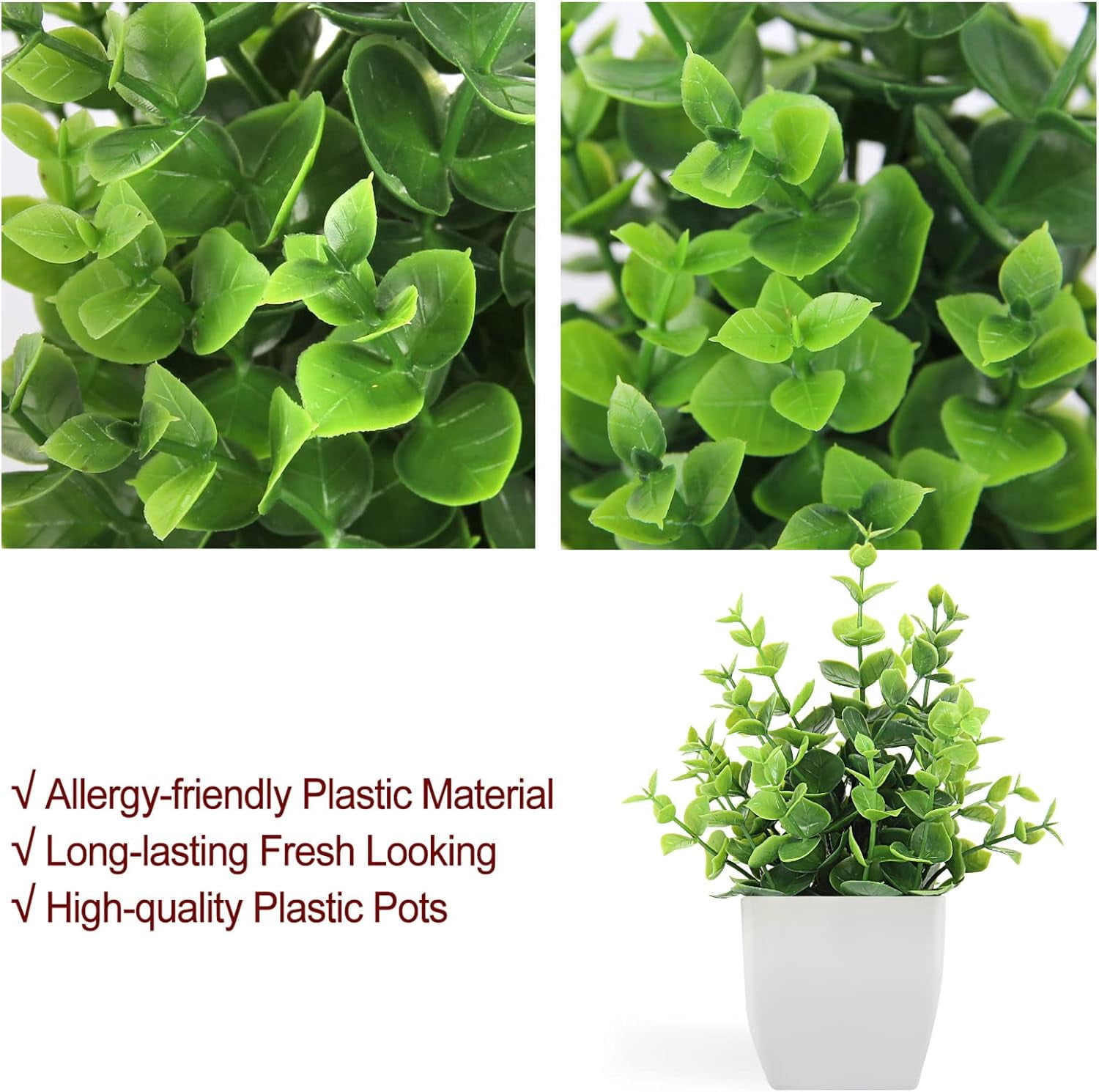 Artificial Plants Mini Fake Potted Plants, 8 pcs Small Eucalyptus Potted Faux Decorative Grass Plant with White Pot for Home Decor, Indoor, Office, Desk, Shelf, Table Decoration