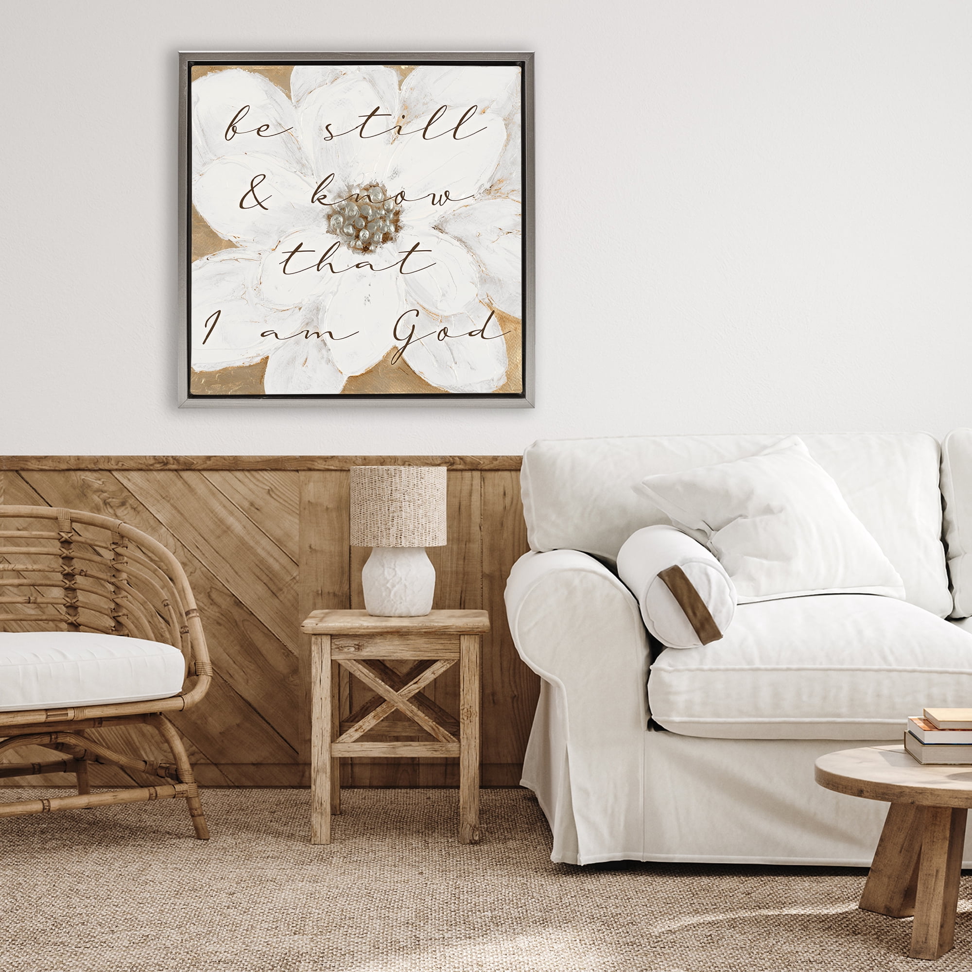 Stupell Industries Be Still with White Magnolia Gray Framed Floater Canvas Wall Art, design by Lanie Loreth
