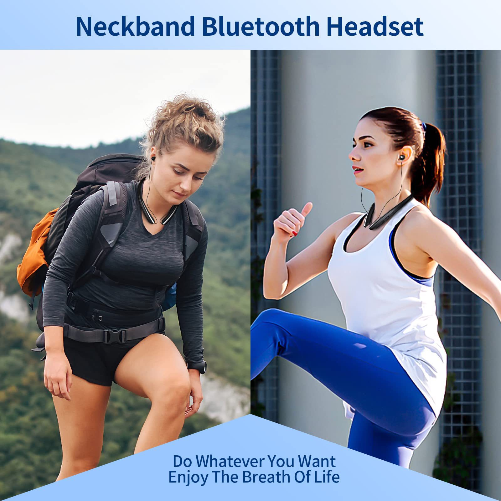 Wireless Neckband Earbuds, IPX5 Sweatproof Sports Headphones, Long Battery Life, Comfort Fit with Noise Cancelling Mic