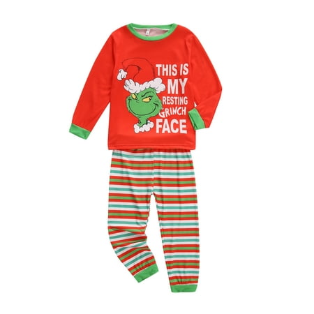 

MERSARIPHY Christmas Parent-child Pajamas Long Sleeve Round Neck T-shirt Striped Pants