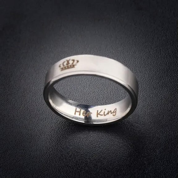 EOEMY Couple His Queen Her King Titanium Steel Engagement Lover Rings Valentine Gift-Her King-12