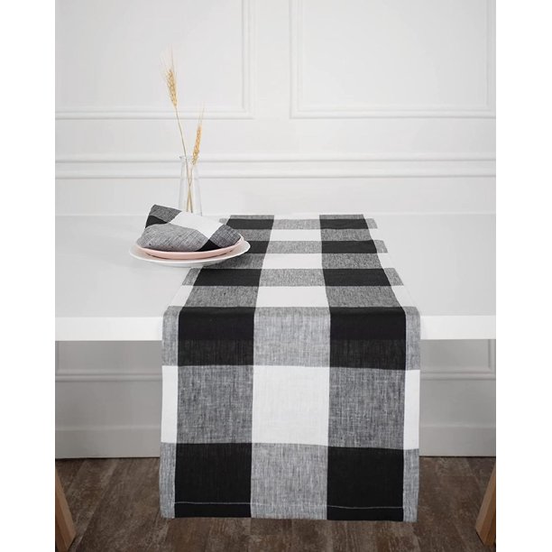 Check Table Runner 14 x 48 Inch Black and White, Buffalo Check Table