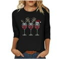 thumbnail image 2 of VKOYWKM Christmas Tops for Women Funny Christmas Wine Glass Print Fall T-Shirts 3/4 Sleeve Casual Crew Neck Xmas Tunic Top, 2 of 4