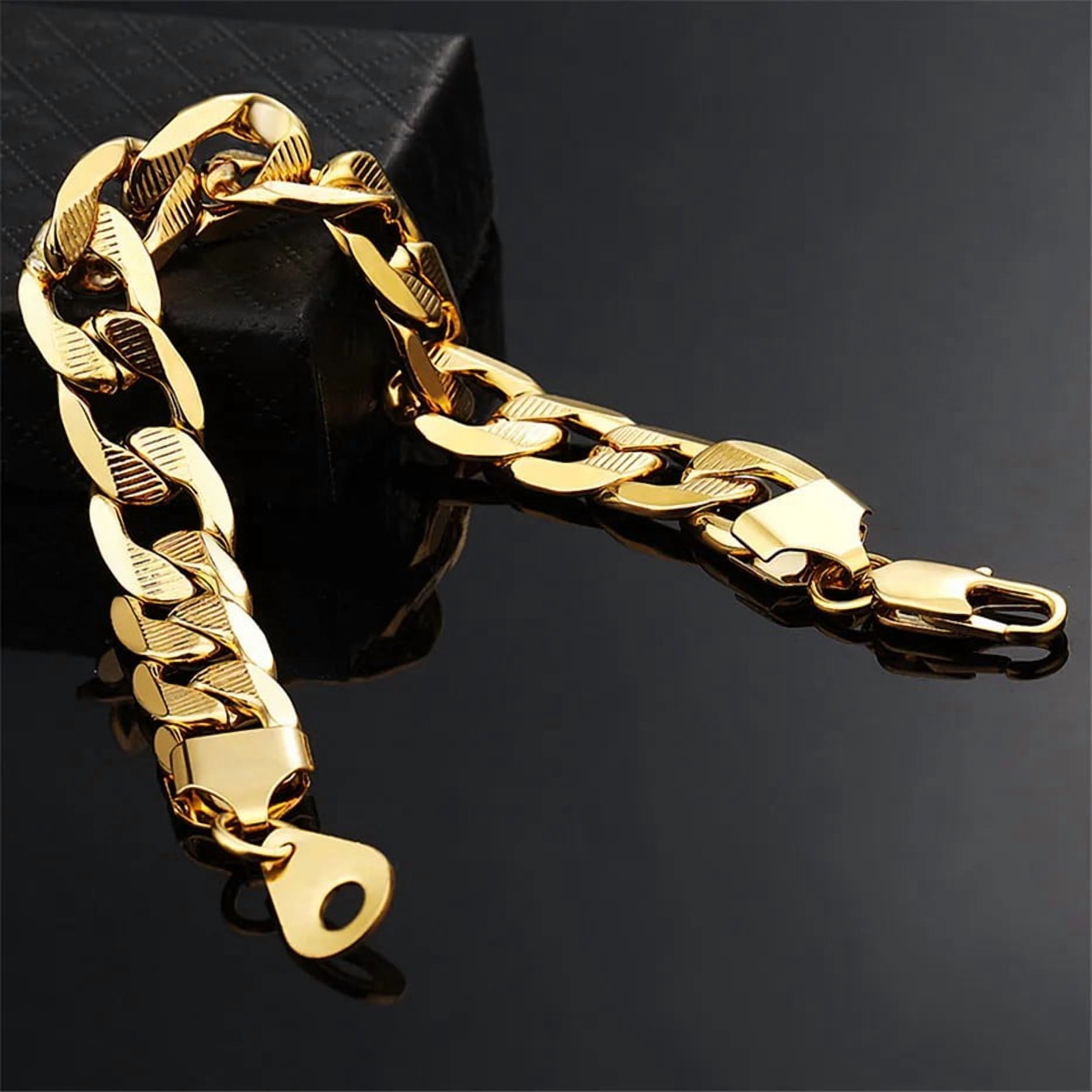 12mm Bracelets for Men Boys 14K Yellow Gold Cuban Link Chain Bracelet Homme Jewelry Gift
