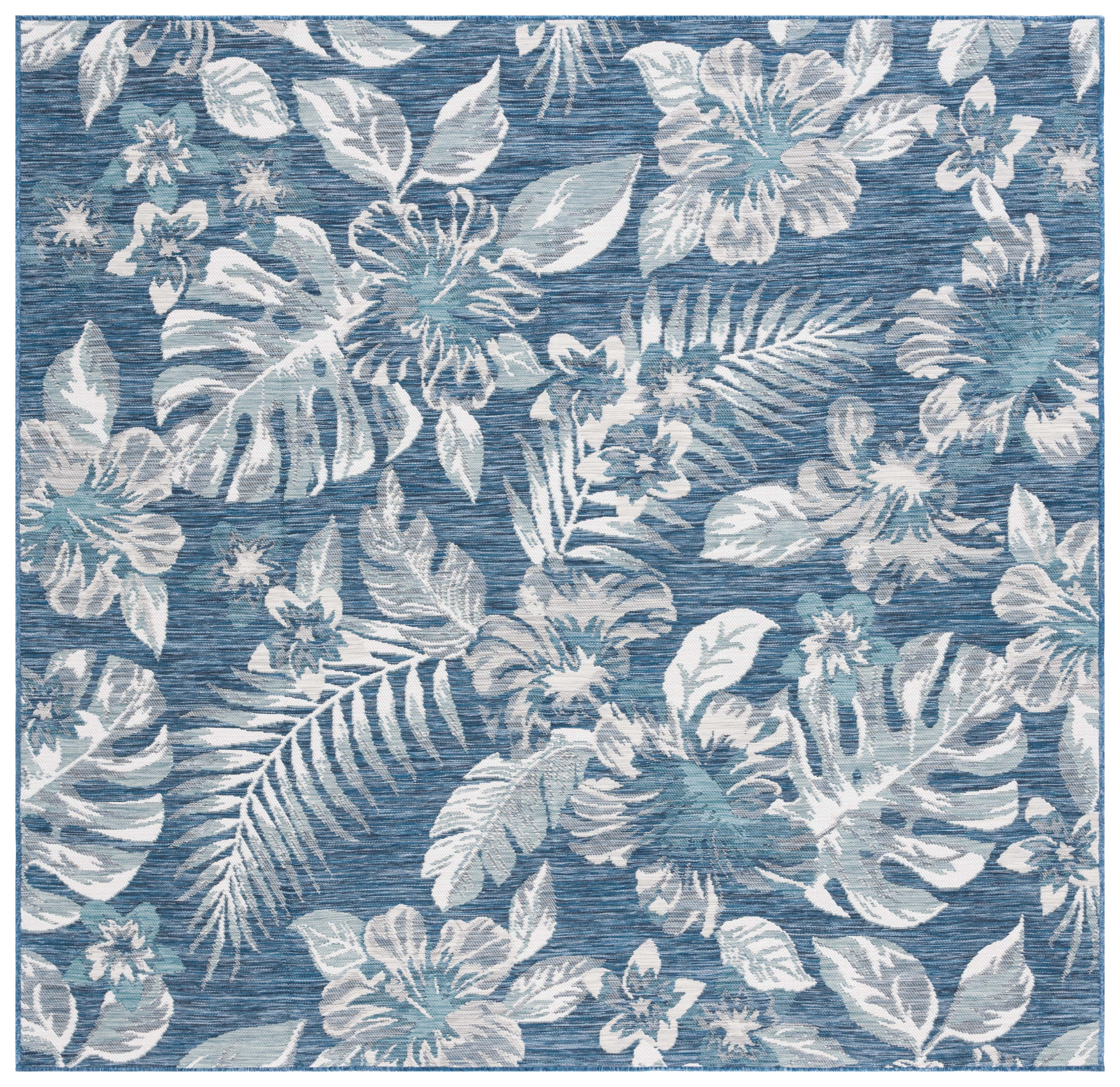 SAFAVIEH Sunrise Cole Floral Reversible Indoor/Outdoor Area Rug, Ivory/Blue Grey, 6'7" x 6'7" Square