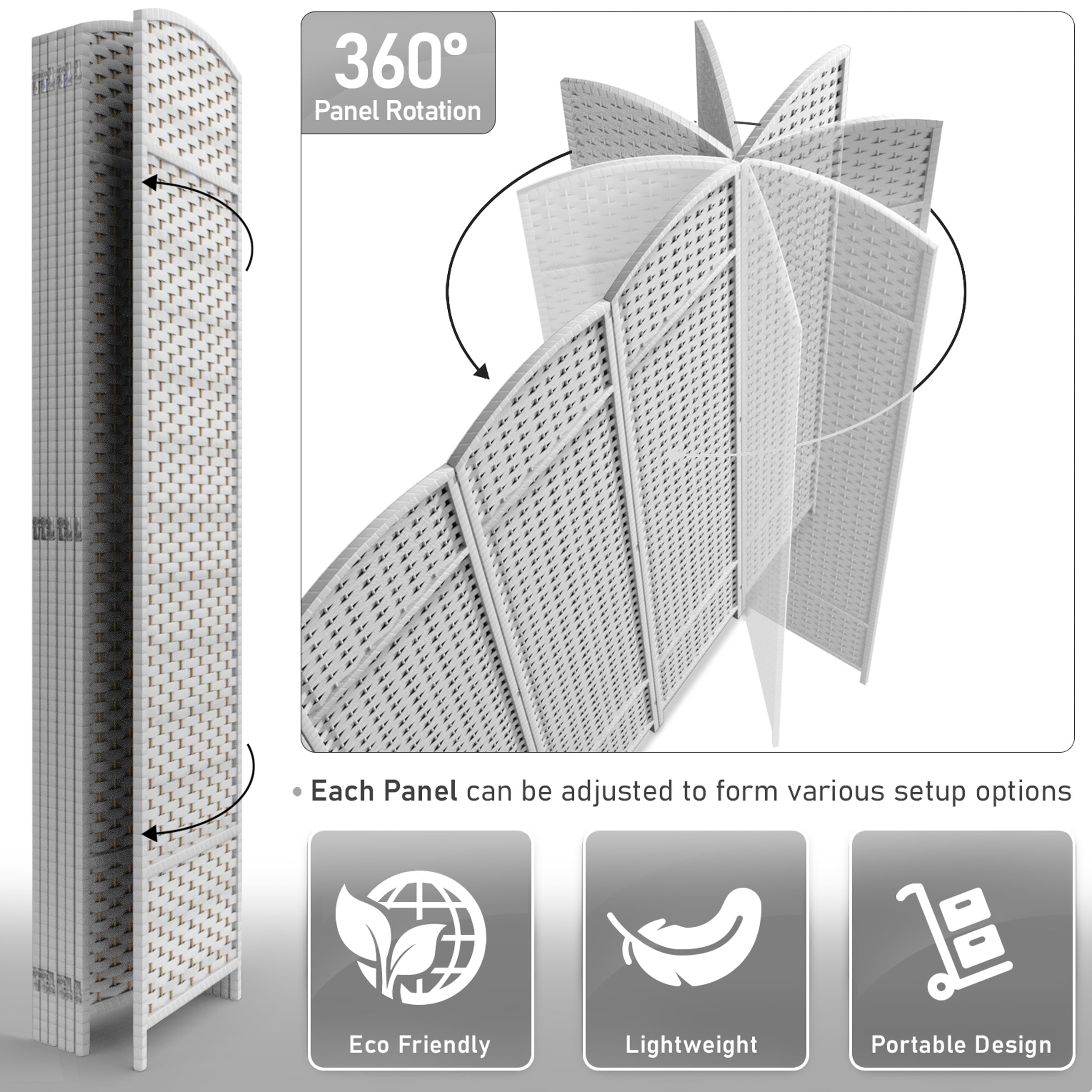 Sorbus 7-Panel Wide Folding Room Divider Privacy Screen, Hand-Woven White Mesh