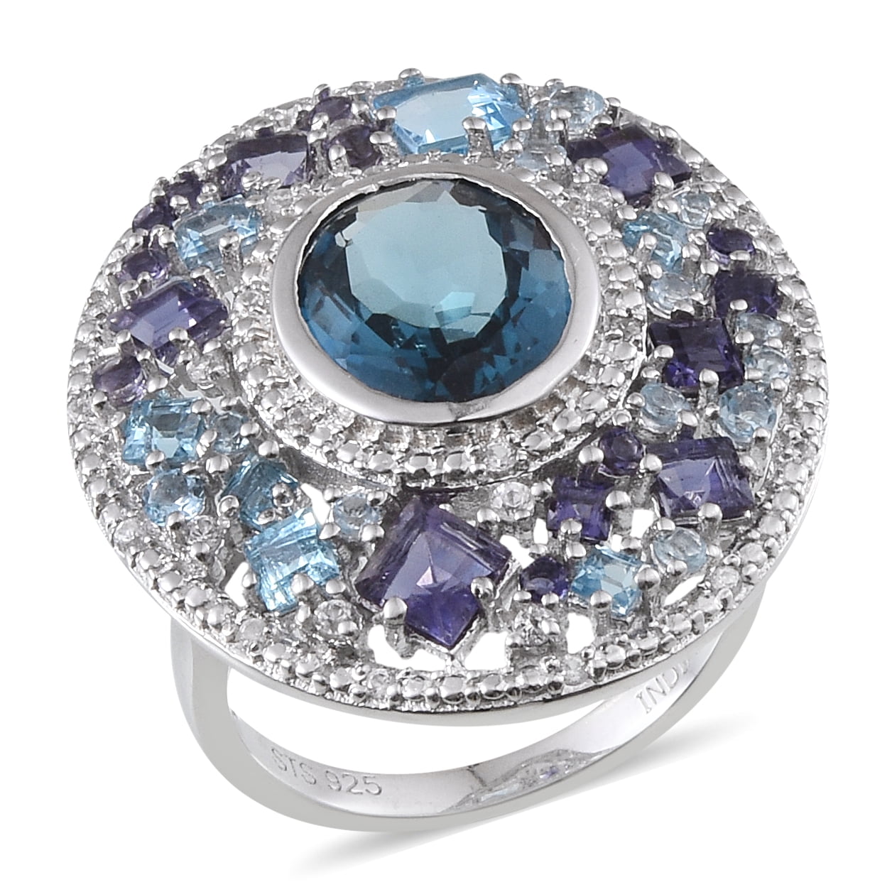 925 Sterling Silver Platinum Plated Oval Blue Topaz Iolite Blue Topaz