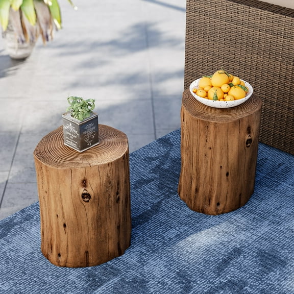 COSIEST Outdoor Rustic/Lodge 2-Piece Faux Wood and MgO Composite Brown End Table Set