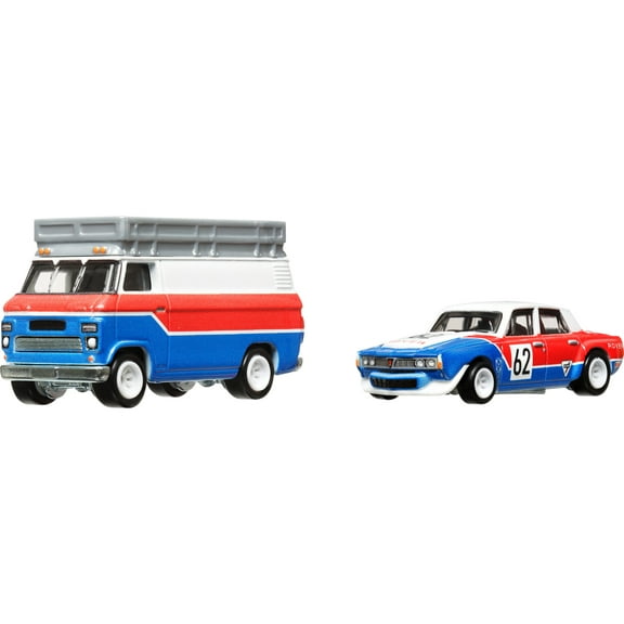 Hot Wheels Team Transport Premium HW Rally Van & Trailer in 1:64 Scale, Collectible Vehicle
