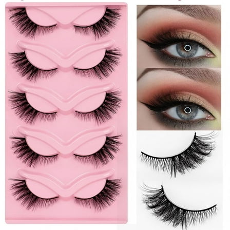 5 pairs of Natural Fluffy False Eyelashes Wispy Lashes D Volume Strip Lashes D Curl Fake Eyelashes with Clear Band Eye Lashes