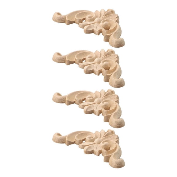 4Pcs Wooden Carved Corner Onlay Furniture Wood Applique Mouldings Decal Diy Home Decor Decorate Board Cabinets Furiture