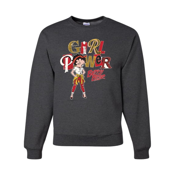 Wild Bobby, Betty Boop Winking Girl Power Femenist Betty Boop Unisex Crewneck Sweatshirt, Heather Black, Medium