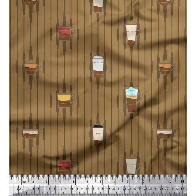 Soimoi polyester Crepe Fabric Stripe & Drinks Summer Designs Decor Fabric Printed Yard 52 Inch Wide
