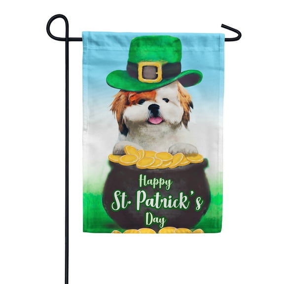 America Forever Happy St Patricks Day Garden Flag Dogs Pot of Gold 12.5 x 18 Inch Leprechaun Luck of the Irish Double Sided Outdoor Yard Cute Lucky Pup Clover Shamrock St Patricks Day Decorations