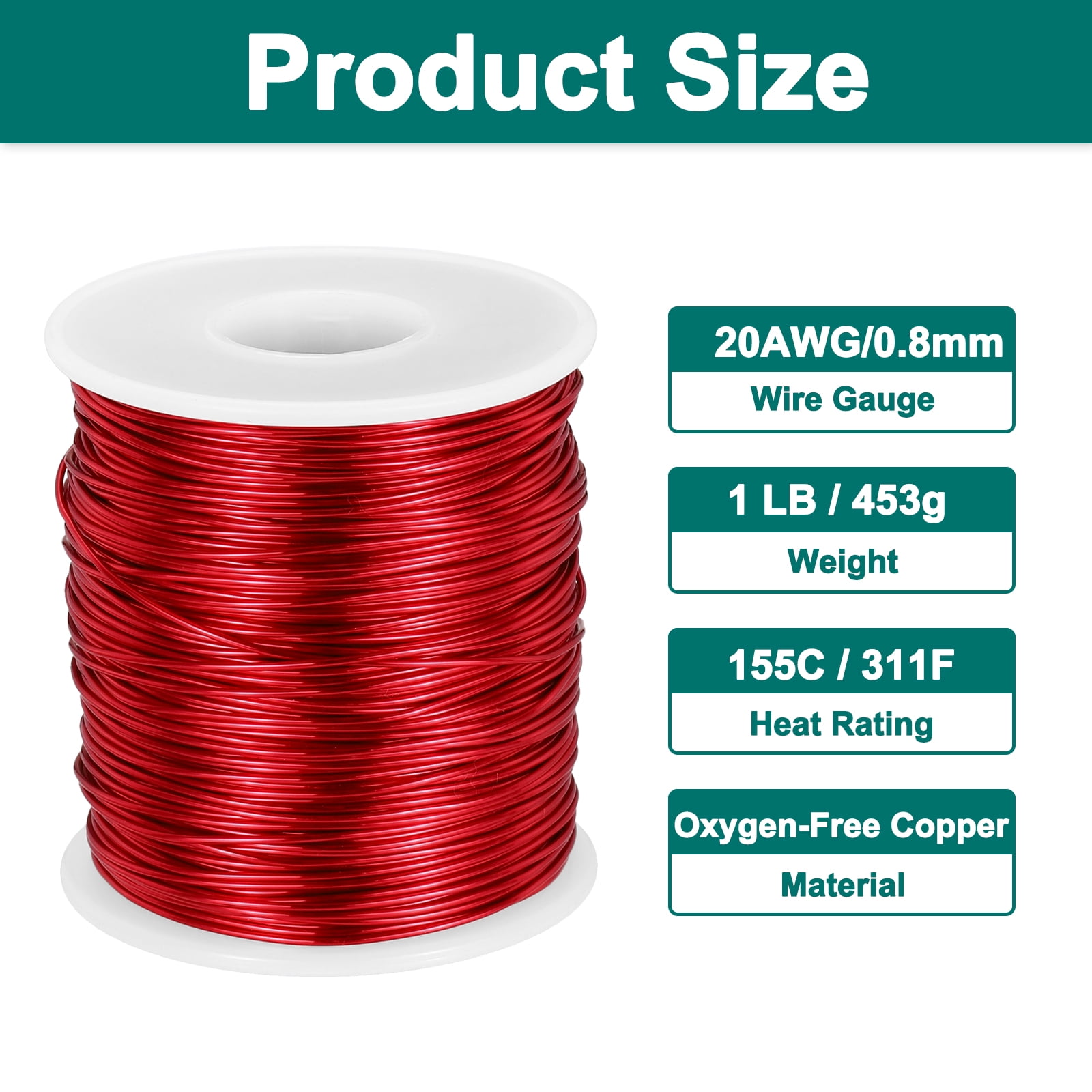 Uxcell 20 AWG Magnet Wire, 20 Gauge Enameled Copper Wire, 1 lb Magnetic Coil Wire for Transformer, Motor, Electric, 155C(311F)