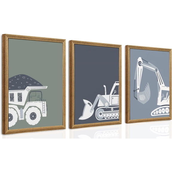 Construction Truck Kids Room Wall Hieng Deco Bulldozer Pictures Tractor Vehicle Poster Dump Truck Wall Hieng Boy Room Canvas Wall Decoration Baby Room Print Boy Bedroom Frame Set