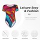 thumbnail image 4 of Fotbe Colorful Abstract Swirls Body de Mujer con Cuello Redondo y Mangas Cortas, Sin Mangas Ajustado, Suave, Cómodo y Básico-Large, 4 of 7