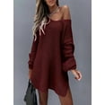 thumbnail image 3 of Sweaters for Women Cable Knit V Neck Solid Color Long Sleeve Casual Loose Fit Soft Pullover Tops Wine Red XXXL, 3 of 5