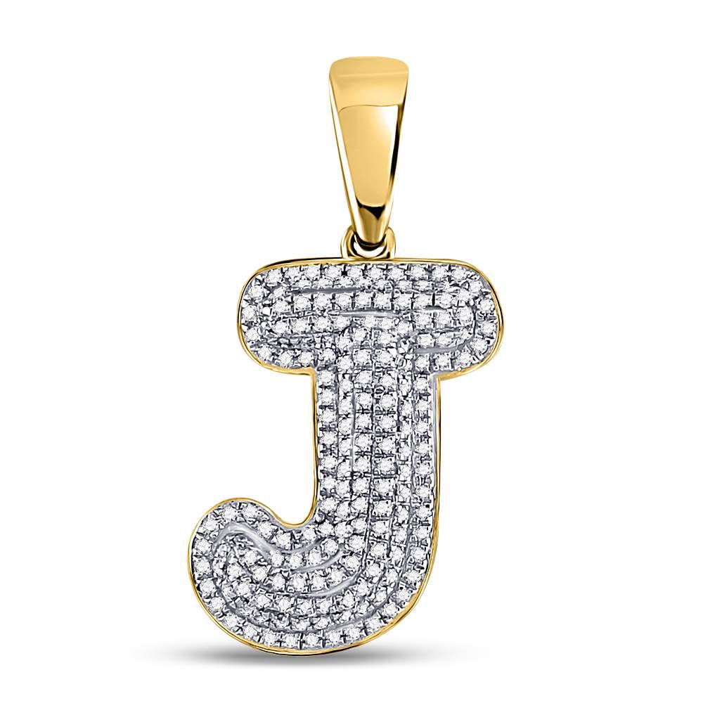 GnD - 10kt Yellow Gold Mens Round Diamond Letter J Bubble ...