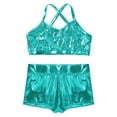 thumbnail image 3 of Yruioon Kids Girls 2 Piece Tankini Swimwear Crop Tops with Shorts Set for Dancing Gymnastic Workout Lake_Blue 7-8, 3 of 7