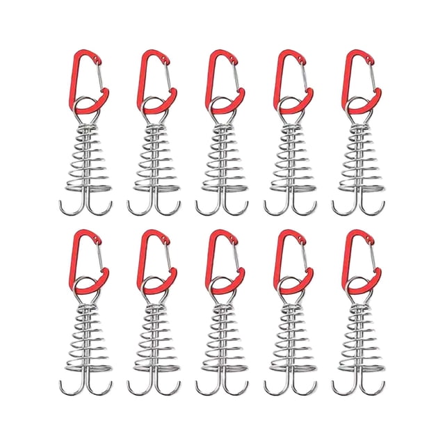 10x Estacas para Tienda de Campaña Cola Clavija de Anclaje con Hebilla de Resorte Clips de Mosquetón Alta Resistencia Rojo