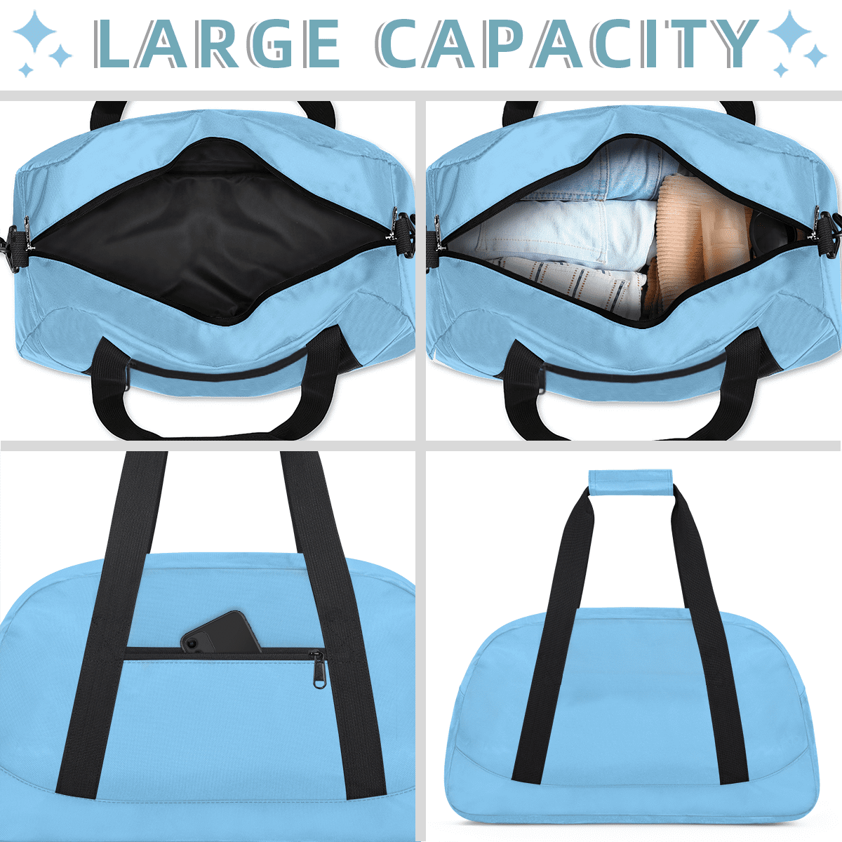 Herdesigns Lightskyblue Sports Duffle Bag for Women & Men, Gym Bag Dance Bag Overnight Bag Carry On Weekender Travel Bag