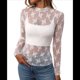 thumbnail image 2 of Blusa de de Larga para Mujer con Cuello Alto Transparente Hojas Blancas L, 2 of 10