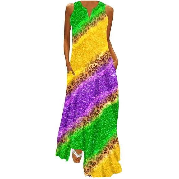 pimelu Dresses for Women Womens Dresses Party Prom Loose Long Tank Dresses with Pocket Summer Elegant Leopard Print Sleeveless V-Neck Ladies Maxi Dresses