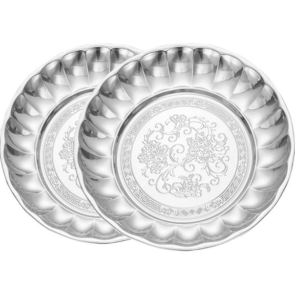 Stainless Steel Plates 8.5 Inch Lightweight Unbreakable Dinner Dishes Plates 2 Pack Camping Plate for Dessert Snack Pizza Fruit Outdoor Camping Wedding - Silver Reusable & Shatterproof
