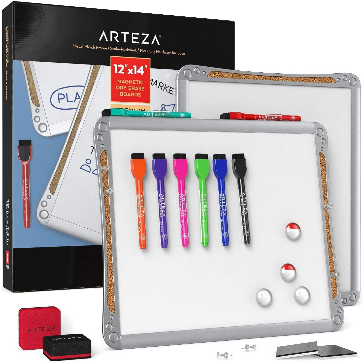BAZIC Magnetic Dry Erase Board with Marker and 2 Magnets 8.5 X 11 Metallic Frame 