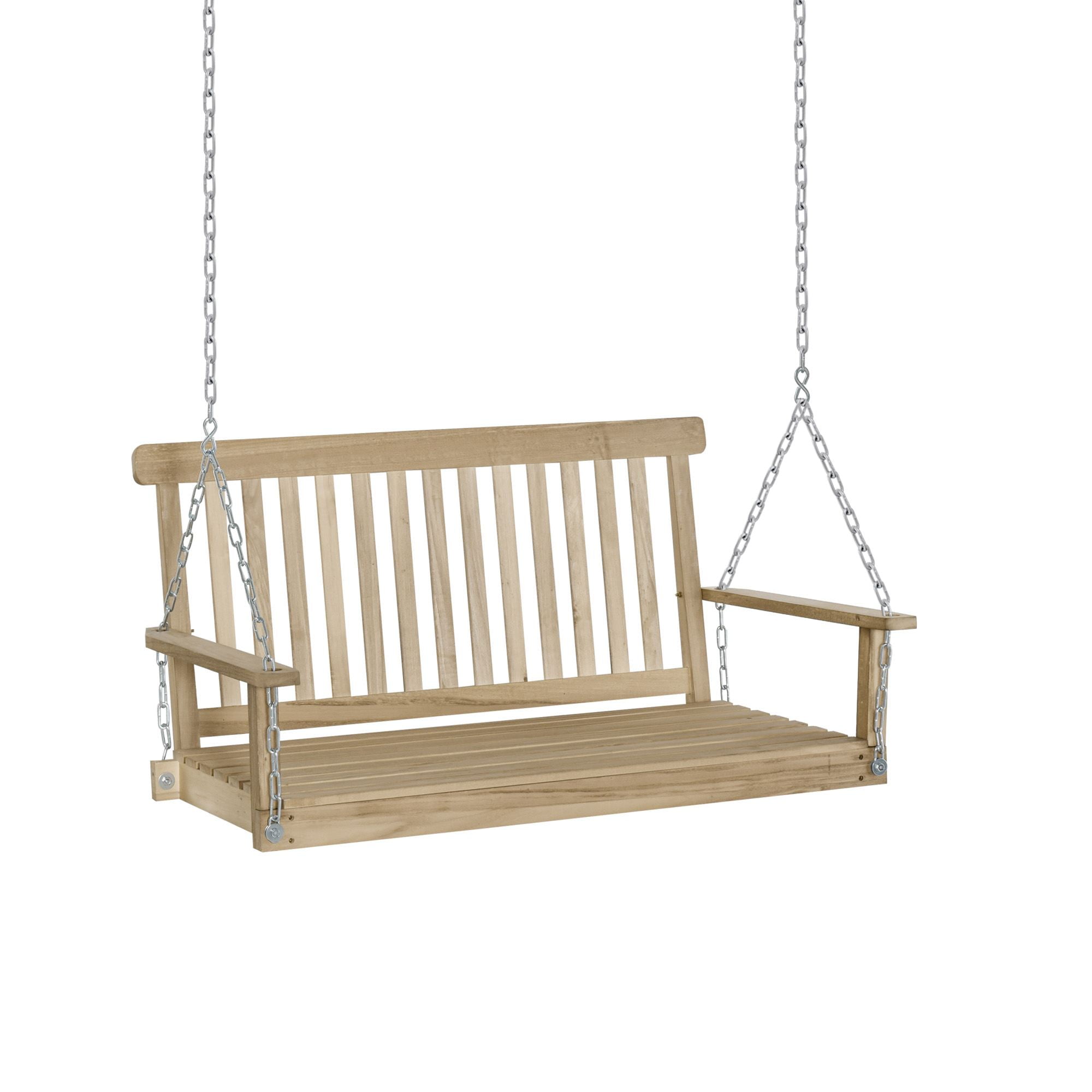 Black & Chains Included Outsunny 46 2-Person Outdoor Porch Swing Bench with Solid Wood Design Southern Style 440 lb Weight Capacity
