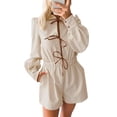 thumbnail image 5 of Long Lantern Sleeve Tie Front Women Casual Jumpsuit Shorts One Piece Romper, 5 of 6