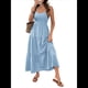 thumbnail image 3 of Vestido de Verano 2025, Estilo Bohemio, Sin Espalda, con Escote en V, Fluido, con Volantes, para Mujer. Azul L, 3 of 10