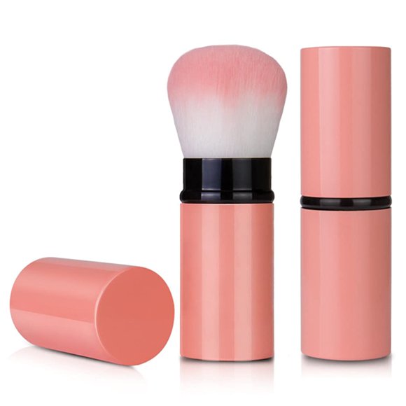 RN BEAUTY Brochas Kabuki retráctiles para base en polvo, colorete, brocha de maquillaje extensible, brocha para licuadora facial, brocha profesional para mezclar minerales, estuche de aluminio portáti
