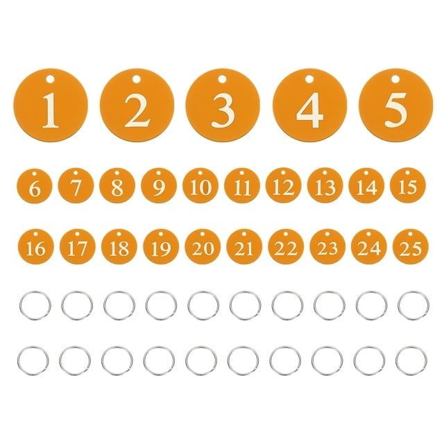 25PCS Number Tags 1-25, Number Key Tags Aluminum Numbered Tags Metal Key Tags Keychain with Key Rings for Organizer Field Sales Hangers Clothes Labels ID Tag, Gold