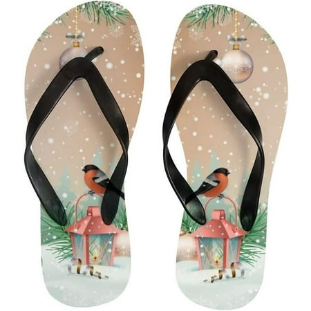

GZHJMY Flip Flops Christmas New Year Winter Robin Birds Animal Thong Slip On Slippers Beach Summer Sandals for Women Men Boy Girl Kid Shoes