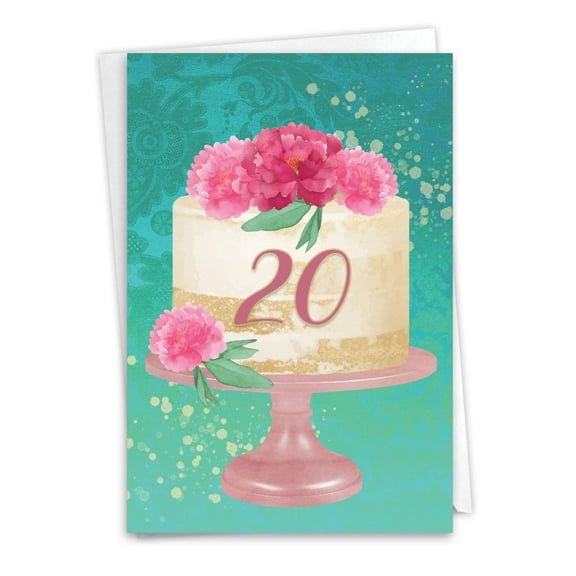 NobleWorks 20th Milestone Birthday Greeting Card with 5 x 7 Inch Envelope (1 Card) Number Cake 20 C10129MBG
