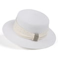 thumbnail image 4 of Cutuoiiu Womens Flat Top Straw Sun Hat Solid Color Wide Brim Adjustable Drawstring with Decor Summer Vacation Hat for Beach Outdoor Travel, 4 of 6