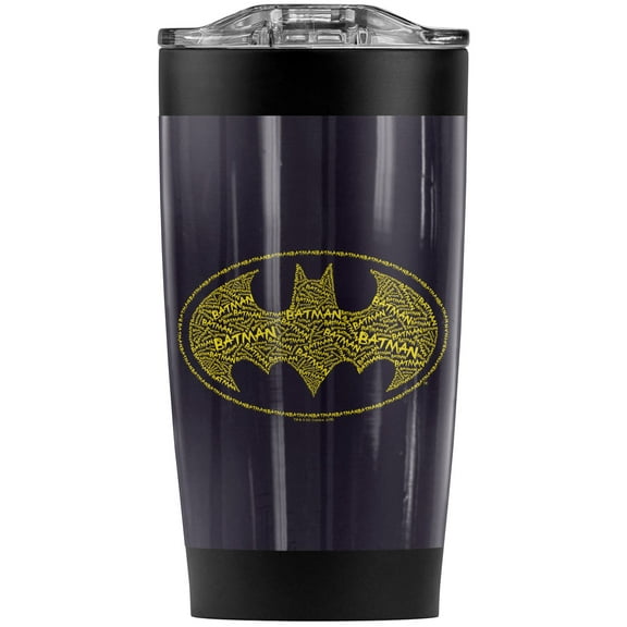 Batman Type Logo Stainless Steel Tumbler 20 oz Coffee Travel Mug/Cup, Vacuum Insulated & Double Wall with Leakproof Sliding Lid | Great for Hot Drinks and Cold Beverages