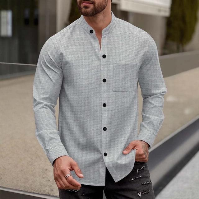pstuiky manga larga para hombre, Cárdigan con capucha y botones de manga larga con cuello alto y bolsillos informales de color liso para hombre Tops de talla grande para hombre s