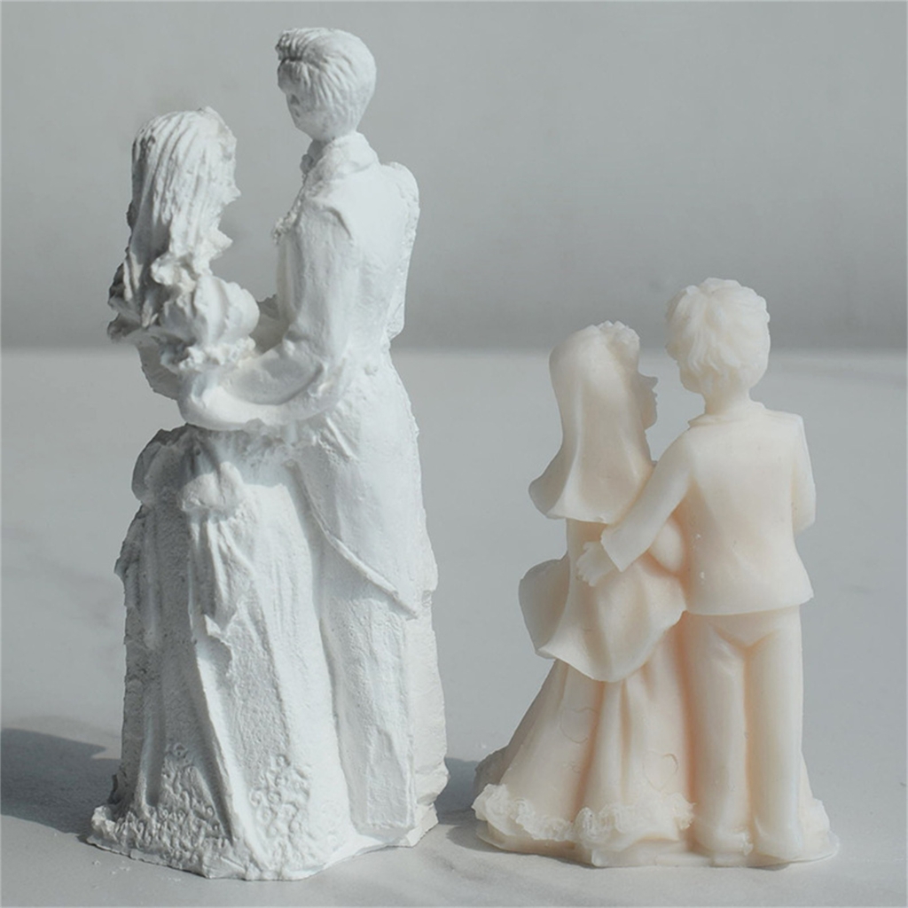 3D Couple Silicone Candle Mold Bride Groom Fondant Soap Chocolate Cake Mould for Wedding Valentines Day Gift Decoration
