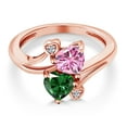 thumbnail image 3 of Gem Stone King 18K Rose Gold Plated Silver Pink Moissanite Green Nano Emerald and White Moissanite Ring for Women (1.53 Cttw, Heart Shape 6MM, Gemstone Birthstone, Size 9), 3 of 6